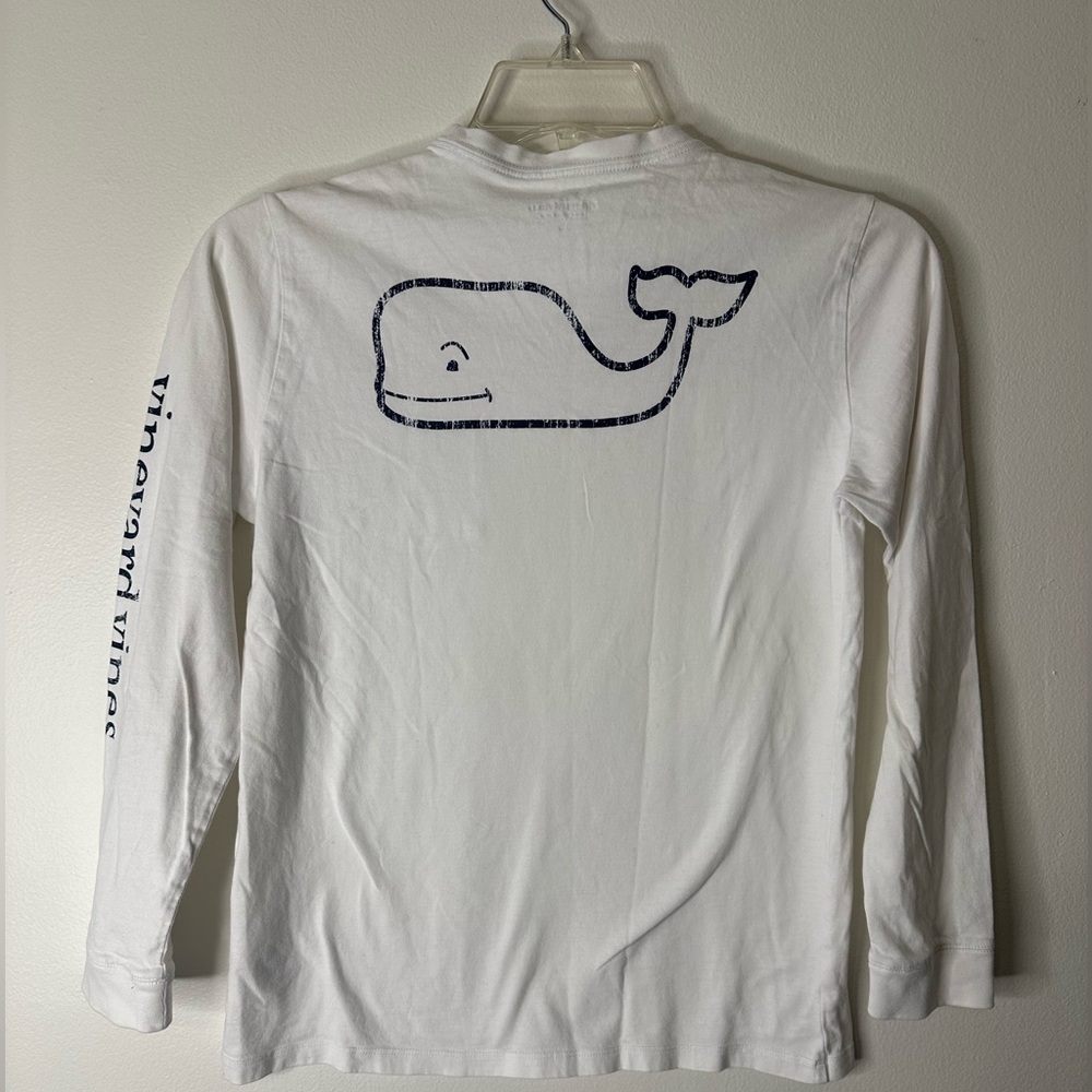 Vineyard Vines white long sleeve shirt, boys L(16) navy logo design on pocket